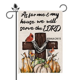 Christian Garden Flag Cardinal Pumpkins Cross Religious Flag Seasonal Aumtumn Welcome Flags for Farmhouse Yard Lawn Decororations Vertical Double Sided 12.5 x 18 Inch