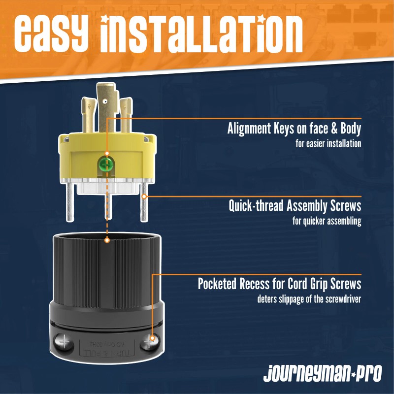 Journeyman-Pro NEMA L6-30P Pair Plug 30A 250V Locking Male Female