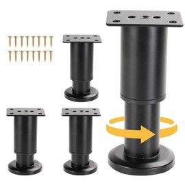 DEWEL Set of 4 Furniture Legs, Adjustable Height, Extends 8-12cm, Leveling Feet, Base Lifting, High Load Capacity 750kg, Rubber Base, Flat Adjustment Pad, for Cabinets, Tables, Sofas, Beds, Height