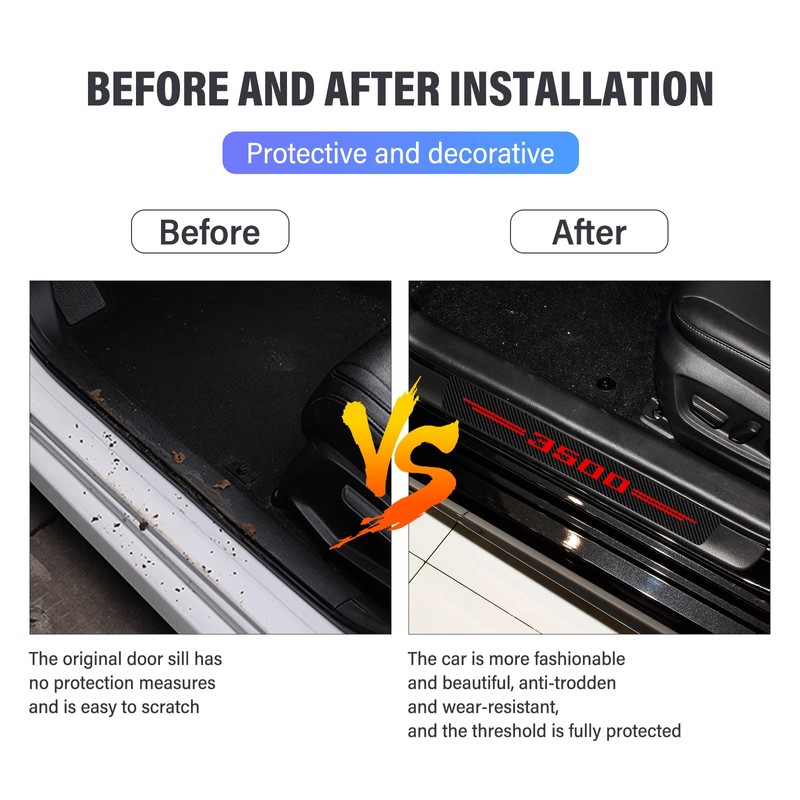 Car Door Sill Protector for RAM 3500, 4Pcs Reflective Carbon