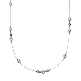 Unegeca Long Station Necklace with Simulated Gray Pearls, Silver Beaded Sweater Chain Necklace, Costume Jewelry Gift for Women