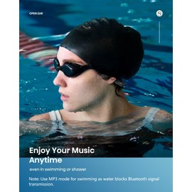 Swimming headphones-bone conduction headphones, IP68 waterproof built-in MP3 player 32G memory, underwater swimming headphone, wireless open Earphones Bluetooth 5.4, for running, cycling (black)