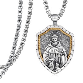 Hantuorui St Francis of Assisi Necklace 925 Sterling Silver Patron Amulet Medal Jewelry for Men Women