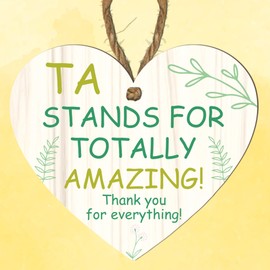 Wooden Heart Plaque - TA Stands for TOTALLY AMAZING! Thank You For Everything! - Handcrafted - Rustic Home Decor - Versatile Gift - Sustainable, Made in UK