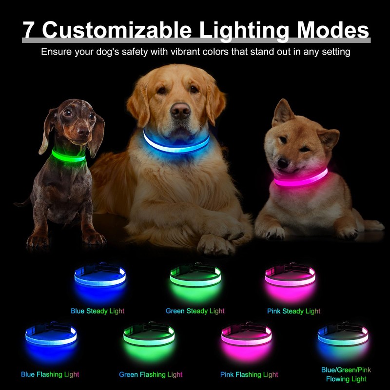 Light Up Dog Collar, Multicolor LED Dog Collar with 7