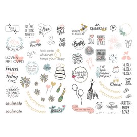 Wedding Stickers for Scrapbooking, 4 Sheets 230 PCS Pastel Colors Translucent Waterproof, Wedding Stickers for Envelope and Wedding Invitation, Self-Adhesive Romantic Stickers for Scrapbooking Journal