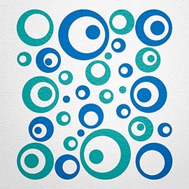 WANDfee® Wall Tattoo, Circles, Dots, 50 Stickers, Colour Choice For Children's Bedroom, Living Room, Hallway, Bathroom, Kitchen, Tile Stickers, blue