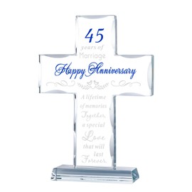 YWHL 45th Anniversary Glass Cross Gift for Parents, 45th Wedding Anniversary Romantic Gifts for Wife Husband, Gifts for Couple Celebrating 45 Years Of Marriage Decorations