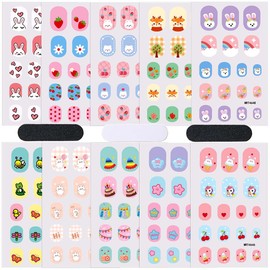 10 Sheets Nail Wrap Stickers for Kids-3D Self Adhesive Kids Nails Stickers for Children Aged 7+,Variety Pack with Rainbow,Rabbit,Cat,Strawberry & More Designs,Full Nail Strips for Girl's Nail Art