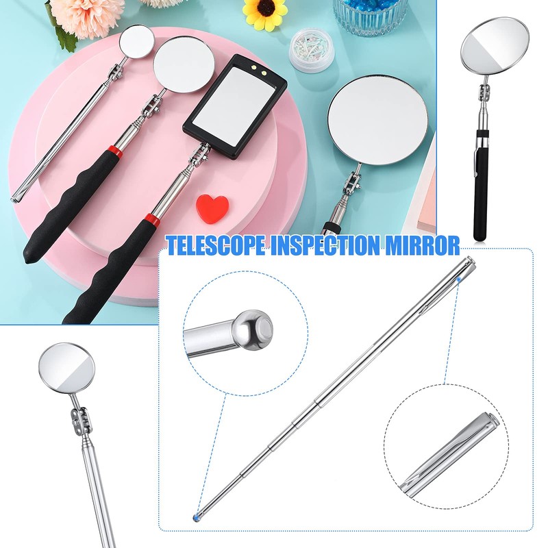 4 Pieces Telescoping Inspection Mirror Telescoping LED Lighted Flexible Inspection