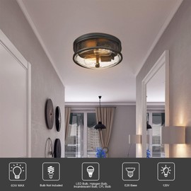 Rosient Flush Mount Ceiling Light Fixture, 12 Inch 2-Light Modern Farmhouse Semi Ceiling Light with Seeded Glass for Bedroom, Entryway, Kitchen, Hallway, ROS88 BK