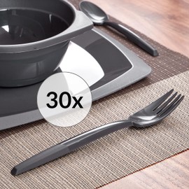 Grizzly Besteckset aus Kunststoff I 30er Set Mehrweg Gabeln I Stabil, Spülmaschinenfest I 100% recyclebar I Wiederverwendbares Anthrazit Besteck