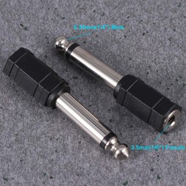 Greluma 6 pieces 6.35 mm mono to 3.5 mm adapter, 1/4 inch TS male plug to 1/8 inch socket converter for headphones, microphone