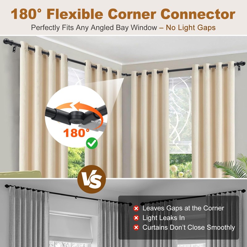 Corner Curtain Rod for Windows - L Shaped 30 to