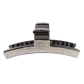 Glamour Girlz 9cm Black Diamante Curved 3 Row Hair Claw Clamp