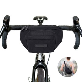 Bomence Small Bicycle Handlebar Bag Waist Bag 2-in-1, Belt Bag, Sustainable Bum Bag Made from Recycled Plastic Bottles PET, Front Bicycle Bag (Black)