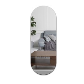 SPEEDYORDERS Oval Capsule Mirror Modern Minimalist Mirror 20 x 7.3 Inches Silver Mirror Pill Rounded Rectangle Mirror Acrylic Mirrors for Wall for Decoration Craft Home Camping