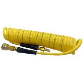 Preece Precision HEAVY DUTY 250PSI Braided Poly Coiled Air Hose 3/8 X 20 FT Yellow Quick Connect