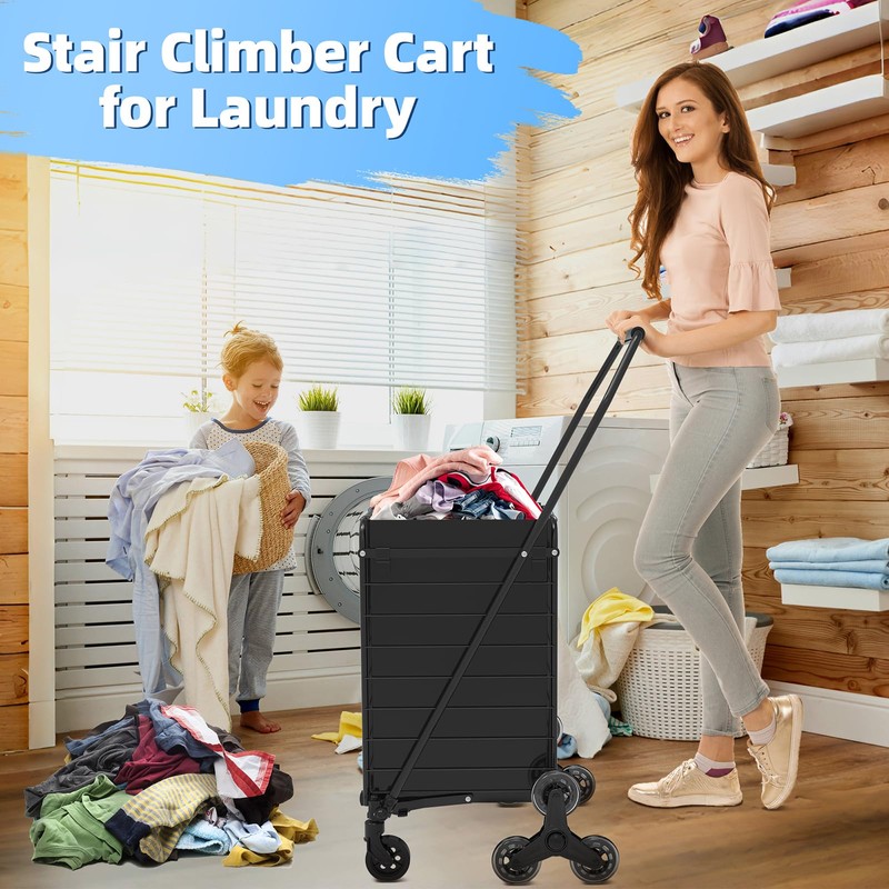 Folding Stair Climber Cart with Waterproof Bag, Lightweight Grocery Carts