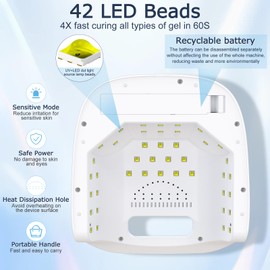 NAILGIRLS Cordless Rechargeable UV Nail Lamp, 60W Professional UV Light for Gel Nails with Metal Base, Portable Wireless LED Nail Dryer Fast Charger Curing Lamp 3 Timers for Salon or Home