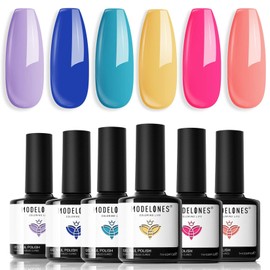 modelones Gel Nail Polish Set - 6 Colors Neon Bright Hot Pink Royal Blue Purple Turquoise Peaches Coral Yellow Nail Gel Kit Soak Off Nail Art Design Manicure DIY Salon Gift for Girl Women