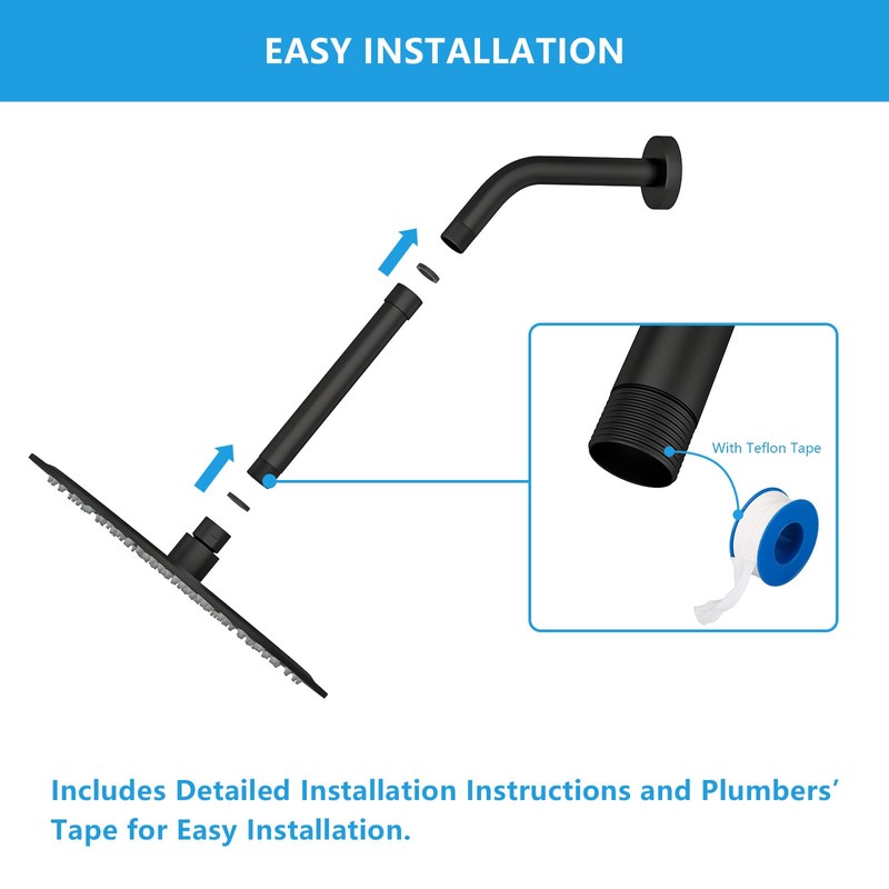 Shower Extension Arm 16 Inch,Foldable Shower Head Extension Black, Adjustable