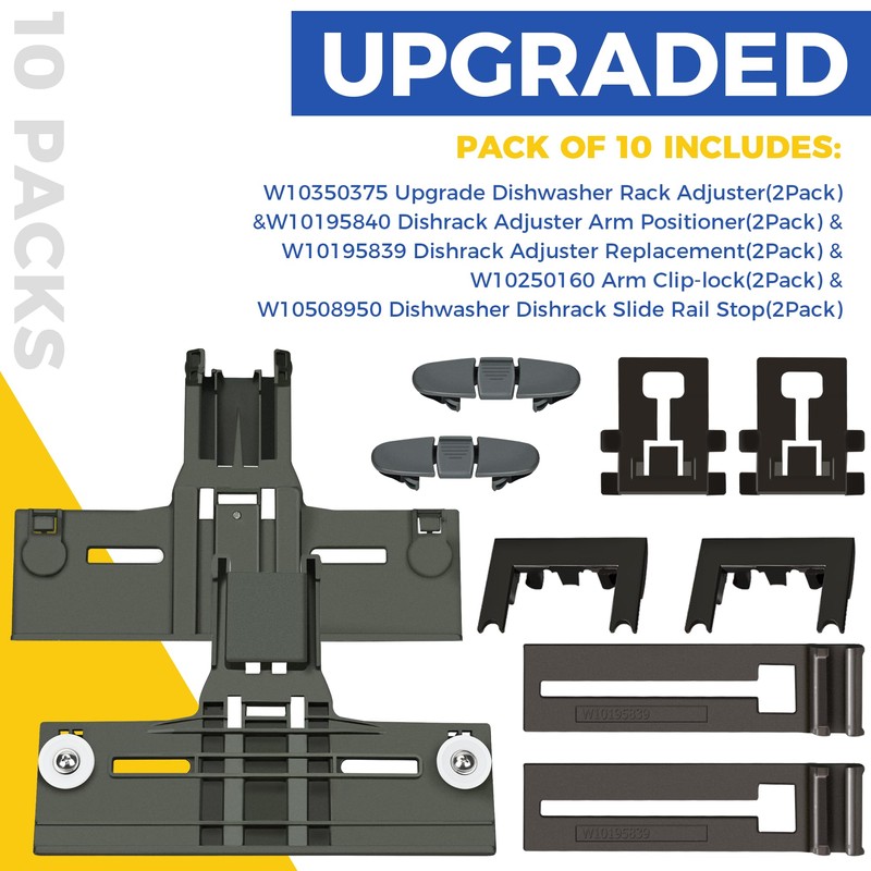 Romalon Upgraded W10350375 W10712395 Dishwasher Top Rack Adjuster Kit