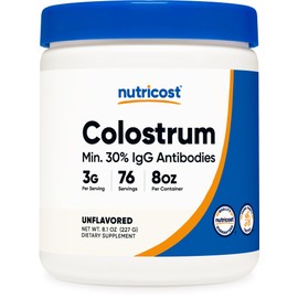 Nutricost Nutricost Colostrum Powder 8 oz, Lactoferrin and Minimum 30% Immunoglobulins (IgG), from Bovine Colostrum, 3g Per Serving, 76 Servings