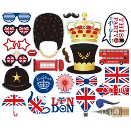 MORAINJAY VE Day 80th Anniversary Photo Booth Props Kit – British Flag Backdrop, Vintage WWII-Themed Accessories & Patriotic Decorations for Remembrance Parties & Historical Reenactments