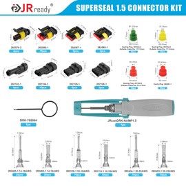 JRready ST6522 1 2 3 4 Pin Waterproof Wire Connectors Kit Superseal 1.5 Seal Weatherproof Electrical Terminal Male and Female Plug Connector Automotive Car Truck with Pin Removal Extractor Tool