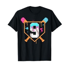 Baseball 9th Birthday Ice Cream Drip 9 Year Old Birthday Boy T-Shirt