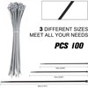 100 Sliver Plastic Cable Ties, 3 Different Sized Tie Wraps,