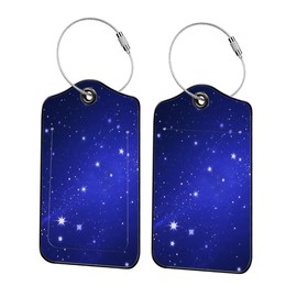 Qrifaro Starry Night Sky Leather Luggage Tags for Suitcases, 2 Pack Travel Bag Tags with Privacy Cover ID Label with Stainless Steel Loop for Women Men Girls Backpack Gift (Blue Purple)