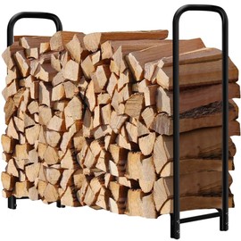 Amagabeli 4ft Firewood Rack Outdoor Indoor Heavy Duty Wood Rack for Firewood Log Rack Wrought Iron Fire Wood Holder Outdoors Wood Storage Stand Tubular Wood Pile Lumber Storage Stacking Log Bin Black