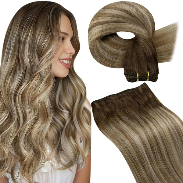 Hetto Weft Hair Extensions Real Human Hair Brown Root Ombre