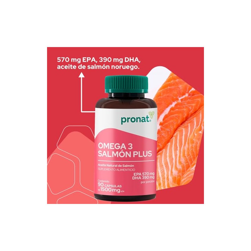 PRONAT Omega 3 Salmn Plus, Suplemento Alimenticio, 90 Cpsulas con