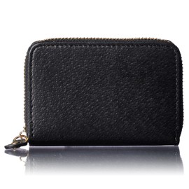 [VOICE] Italian Cowhide Leather Round Zipper Chabara Card Case, JP-Black