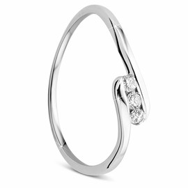 Orovi 9ct White Gold 3 Brilliant 0.09ct Diamond Engagement Ring, Gold, Diamond