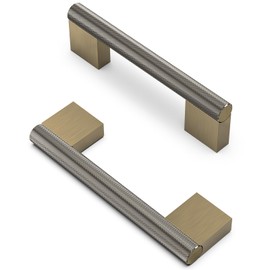 FURNIWARE Pack of 10 Cabinet Handles Knurled Cabinet Pulls 96mm(3.75 Inch) Hole Center Shinny Antique Brass Cabinet Drawer Pulls Cabinet Hardware Handles Kitchen Kitchen Cupboard Handles