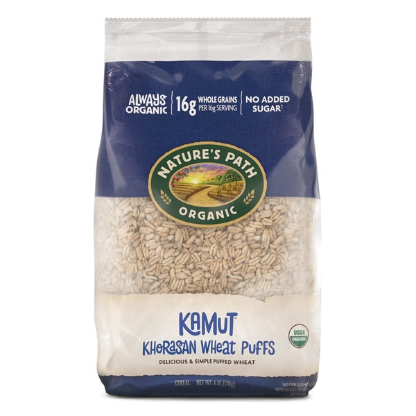 Nature's Path Organic Kamut Puffs Cereal,Earth Friendly Package, Khorasan Wheat Puffs, Non-GMO, 16g Whole Grains, No Added Sugar,6 Ounce (Pack of 12)