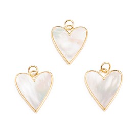 Airssory 10 Pcs Natural Shell Heart Shape Mini Charm with Golden Metal Bezel White Sweet Heart Charms for Mother's Valentine's Jewelry Making - 21x17.5mm