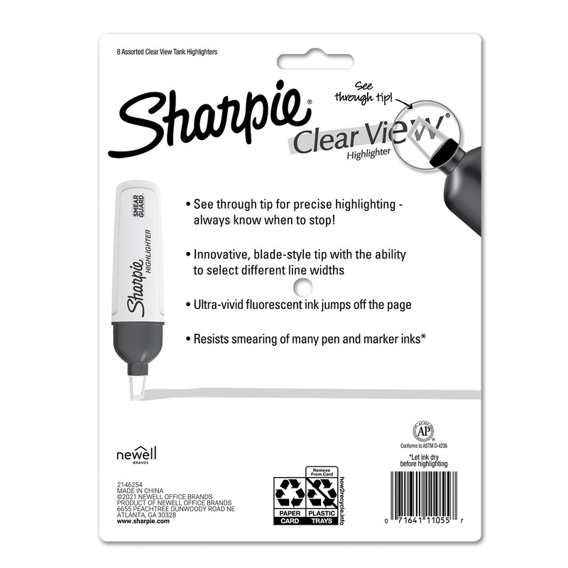 SHARPIE Highlighter, Clear View Highlighter with See-Through Chisel Tip, Tank