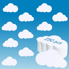 Vuzvuv 250Pcs 4In Cloud Paper Cutouts with 260Pcs Glue Points,Cloud Cut Outs Bulletin Board Decorations for Birthday Party Theme Decor Supplies