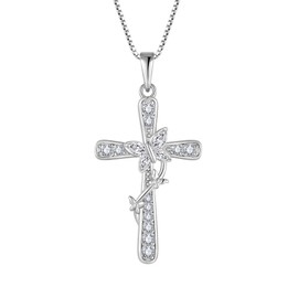 EJARY Cross Necklace for Women Butterfly 925 Sterling Silver April Birthstone Pendant Necklaces Religious Faith Cross Jewelry