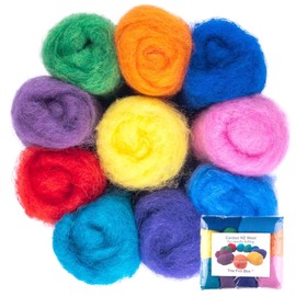 The Felt Box Needle Felting Wool Short Fiber Carded Batts Shade Pack 100 Grams 3.5 Oz -Bright