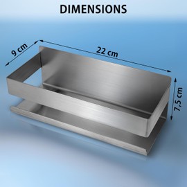 HomeGadget Shower Shelf No Drilling – [22 x 7.5 x 9 cm] – Shower Shelf for Gluing Made of Rustproof Stainless Steel – Holder Including 2 x Hooks and Razor Holder in Chrome Silver
