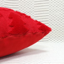 4TH Emotion Christmas Snowflake Tree Decorative Lumbar Pillow Covers 12x20 Set of 2, Red Soft Plush Faux Fur Farmhouse Throw Cushion Cases for Xmas Winter Holiday Home Decorations