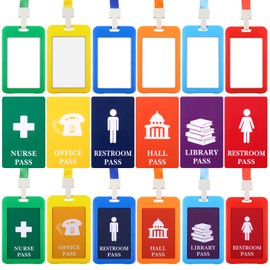 6 Packs Hall Pass Lanyards and School Passes Set for Classrooms Bathroom Unbreakable PVC Hall Pass Bright Color Nurse Restroom Library Office Pass for Teachers Gift Supplies
