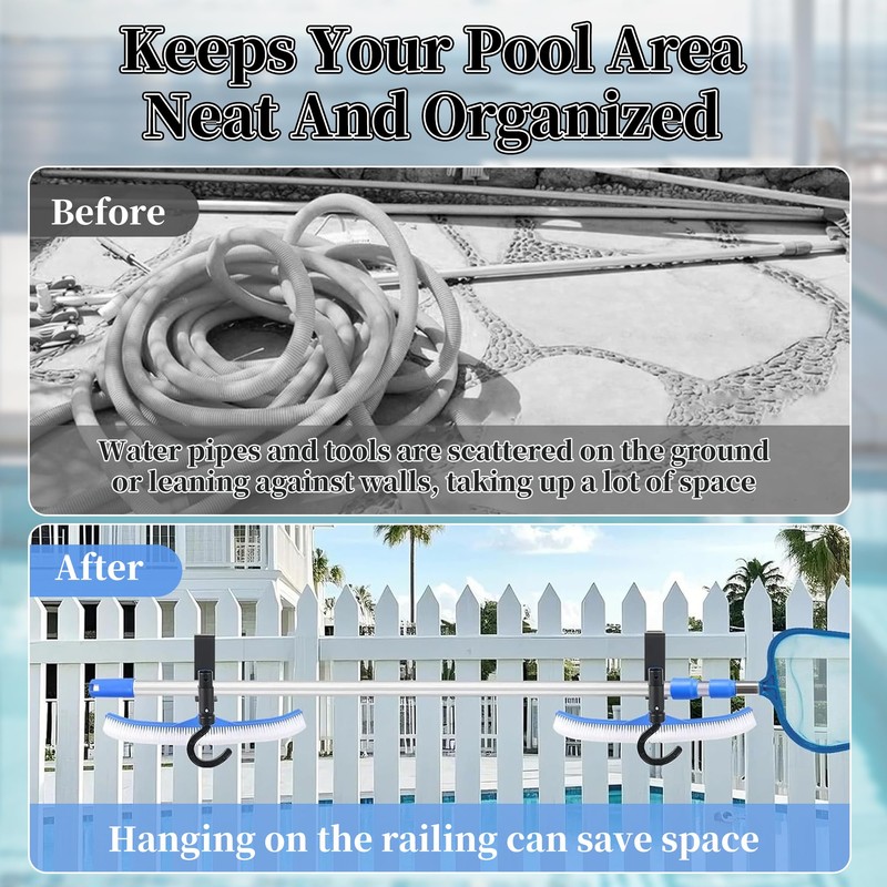 2 Pcs Pool Fence Hooks, Heavy Duty Adjustable Pool Tool