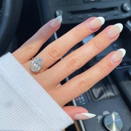 POKENGDA French Fake Nails Design,Nude Press on Almond Nails,Reusable Acrylic Short Daily False Nail Kits for Women